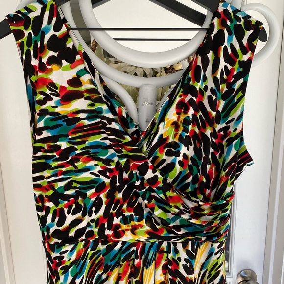 Chaus Faux Wrap Dress Low V Neck Colorful L - Picture 3 of 13